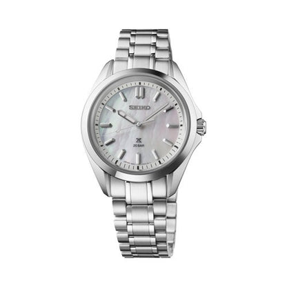 LADIES PROSPEX SEA SILVER-TONE STAINLESS STEEL WATCH MOTHER-OF-PEARL DIAL
