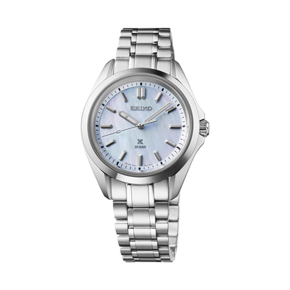LADIES PROSPEX SEA SILVER-TONE STAINLESS STEEL WATCH BLUE MOTHER-OF-PEARL DIAL