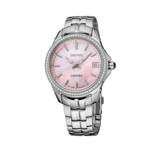 LADIES COUTURA SILVER-TONE STAINLESS STEEL & DIAMOND WATCH PINK MOP DIAL