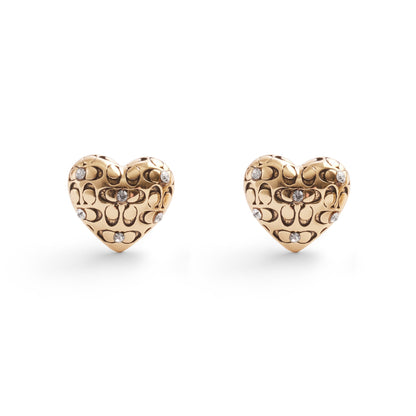 QUILTED C HEART STUD EARRINGS GOLD