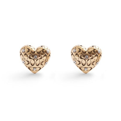 QUILTED C HEART STUD EARRINGS GOLD