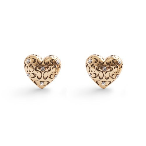 QUILTED C HEART STUD EARRINGS GOLD