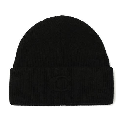 SIGNATURE EMBOSSED C KNIT BEANIE BLACK