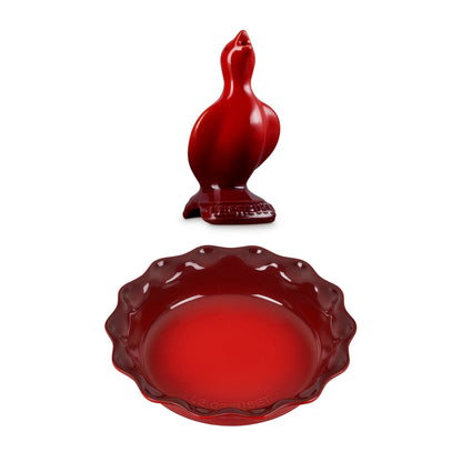 HERITAGE STONEWARE  PIE DISH & PIE BIRD SET CERISE