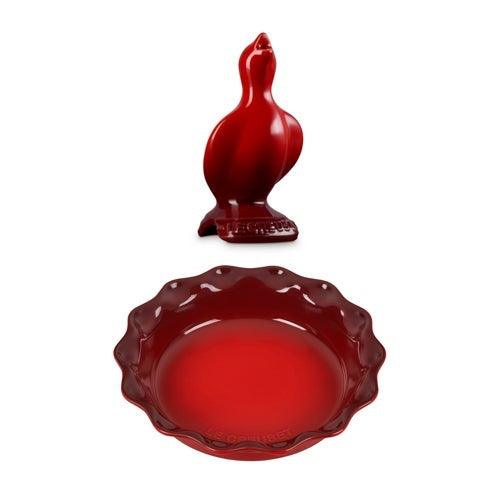 HERITAGE STONEWARE  PIE DISH & PIE BIRD SET CERISE