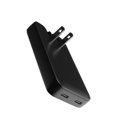 65W GAN DUAL USB-C PORT WALL CHARGER BLACK