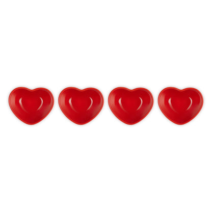 4PC STONEWARE MINI HEART PINCH BOWL SET CERISE