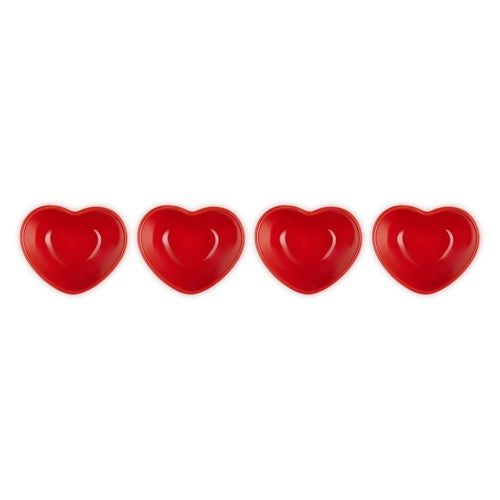 4PC STONEWARE MINI HEART PINCH BOWL SET CERISE