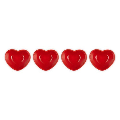 4PC STONEWARE MINI HEART PINCH BOWL SET CERISE