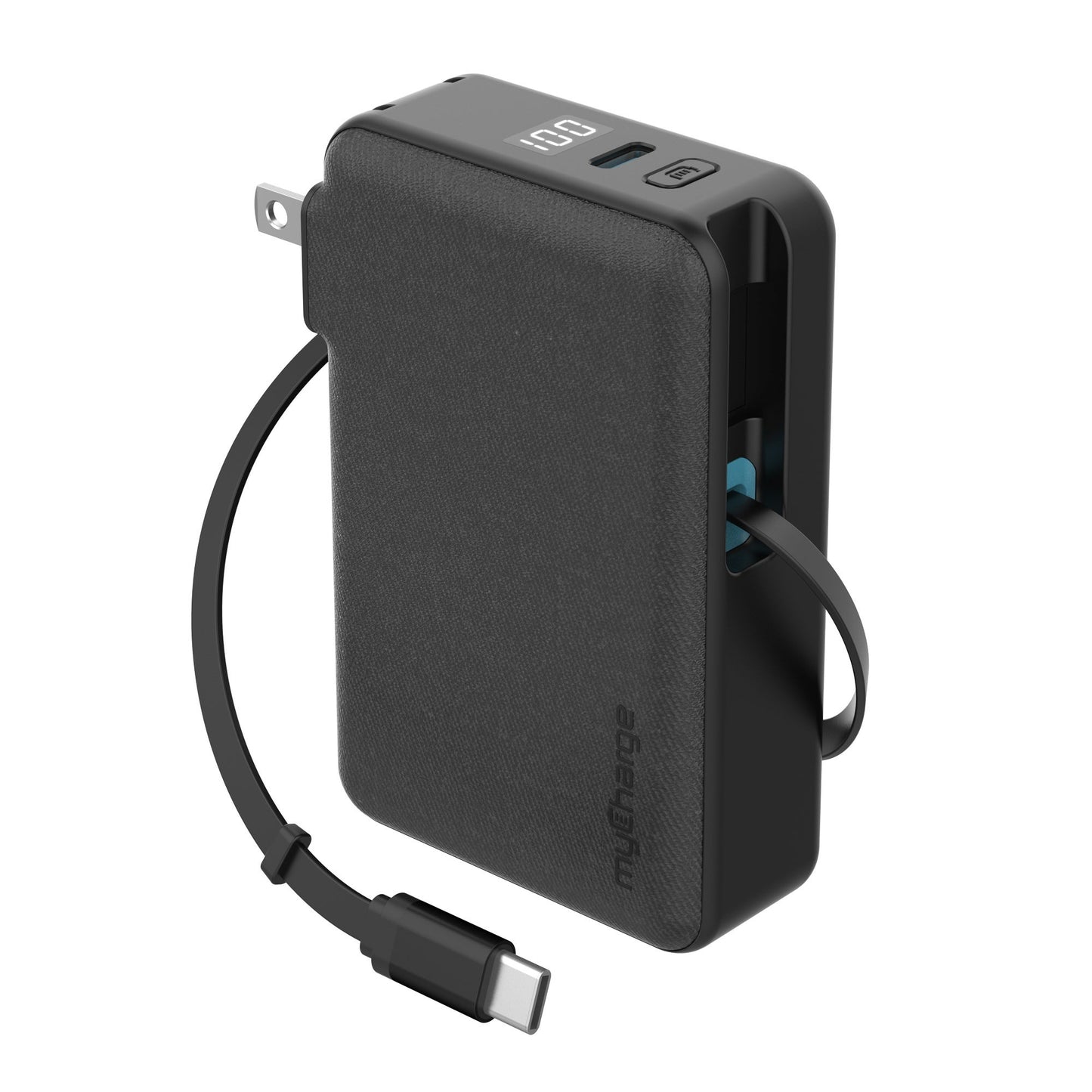 RETRACTACHARGER 5K POWER BANK W/ RETRACTABLE CABLE & WALL PLUG
