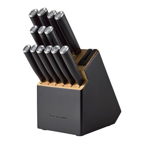 14PC CLASSIC TWO-TONE STEP SELF-SHARPENING KNIFE BLOCK SET BLACK