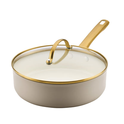 3QT FORGED INDUCTION CERAMIC SAUTE PAN W/ LID TAUPE