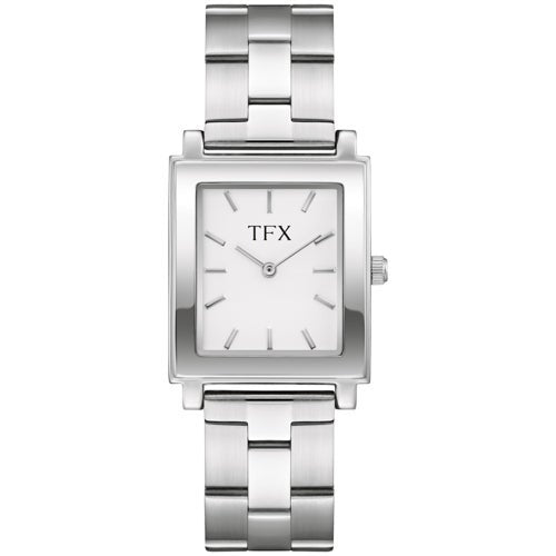 TFX MENS SILVER-TONE STAINLESS STEEL RECTANGLE WATCH WHITE DIAL