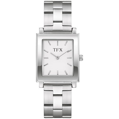 TFX MENS SILVER-TONE STAINLESS STEEL RECTANGLE WATCH WHITE DIAL