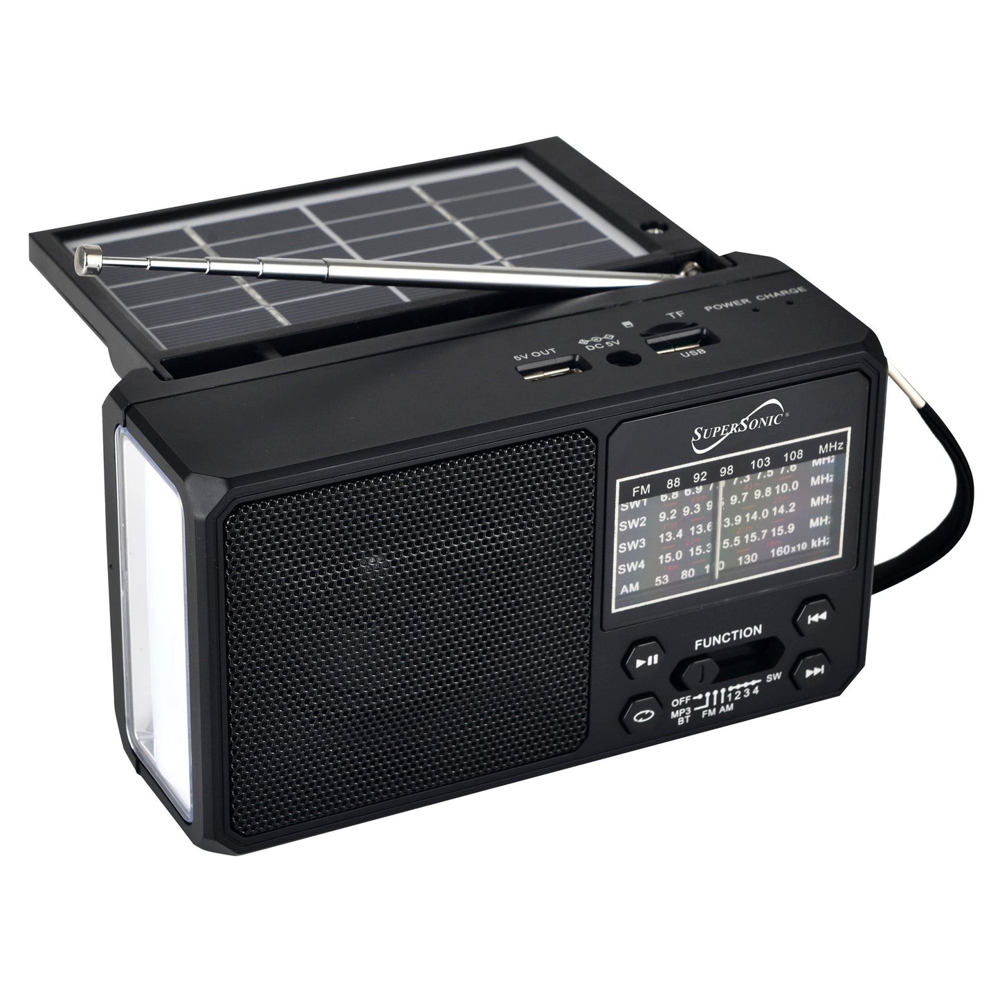 SOLARWAVE PORTABLE SOLAR, 6-BAND BLUETOOTH RADIO W/ LED FLASHLIGHT, BLACK