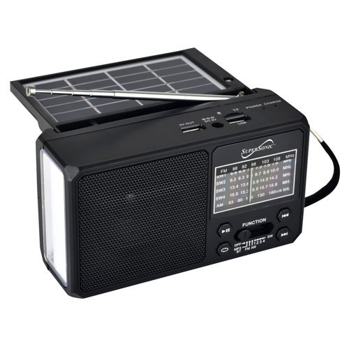 SOLARWAVE PORTABLE SOLAR, 6-BAND BLUETOOTH RADIO W/ LED FLASHLIGHT, BLACK