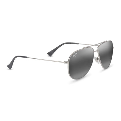 HAU'OLI XS POLARIZED SUNGLASSES, SHINY SILVER & BLACK FRAME, NEUTRAL GRAY LENS