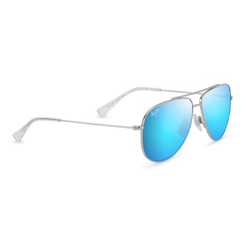 HAU'OLI XS POLARIZED SUNGLASSES, SHINY SILVER & CRYSTAL FRAME, BLUE HAWAII LENS
