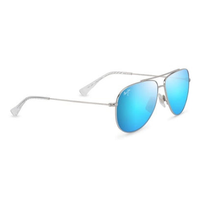 HAU'OLI XS POLARIZED SUNGLASSES, SHINY SILVER & CRYSTAL FRAME, BLUE HAWAII LENS