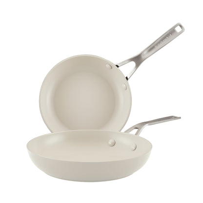 2PC CERAMIC FORGED ALUMINUM FRYPAN SET PORCELAIN WHITE