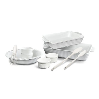 10PC CERAMIC BAKEWARE SET, WHITE