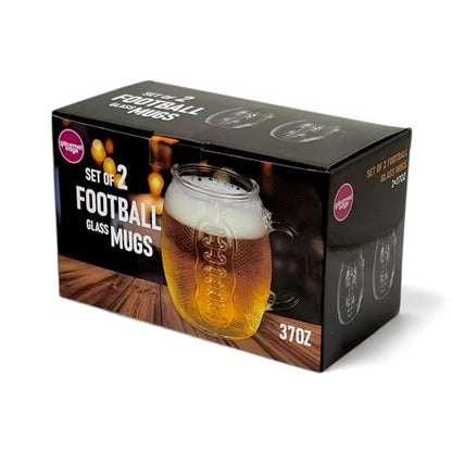 2PC GLASS FOOTBALL BEER MUG SET