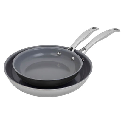 CLAD H3 2PC STAINLESS STEEL CERAMIC NONSTICK FRYPANS