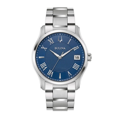 MENS CLASSIC WILTON SILVER-TONE STAINLESS STEEL WATCH, BLUE DIAL