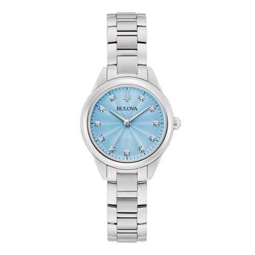 LADIES SUTTON SILVER-TONE STAINLESS STEEL WATCH, PASTEL BLUE DIAL