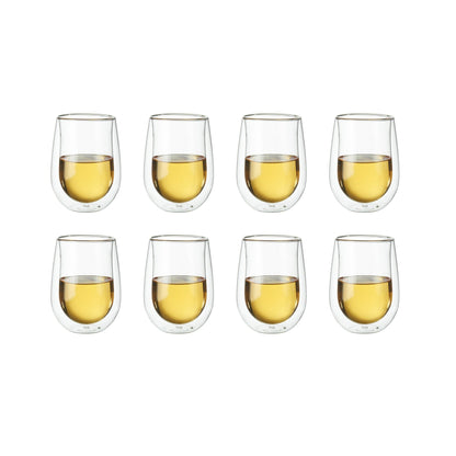 SORRENTO 8PC DOUBLE WALL STEMLESS WHITE WINE GLASS SET