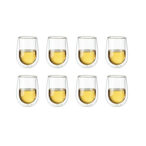 SORRENTO 8PC DOUBLE WALL STEMLESS WHITE WINE GLASS SET