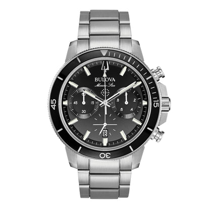 MENS MARINE STAR SERIES C CHRONOGRAPH SILVER-TONE SS WATCH BLACK DIAL