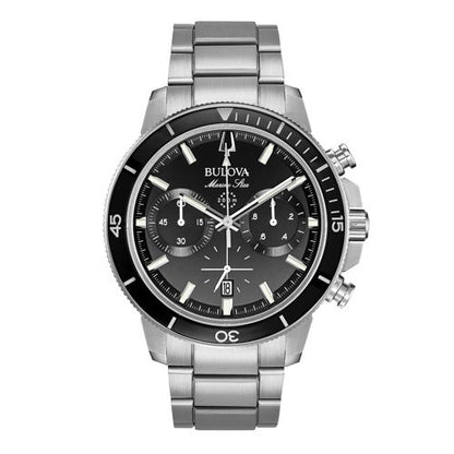 MENS MARINE STAR SERIES C CHRONOGRAPH SILVER-TONE SS WATCH BLACK DIAL