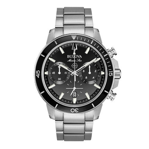 MENS MARINE STAR SERIES C CHRONOGRAPH SILVER-TONE SS WATCH BLACK DIAL