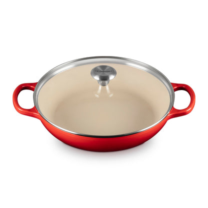 3.5QT SIGNATURE CAST IRON BRAISER W/ GLASS LID CERISE