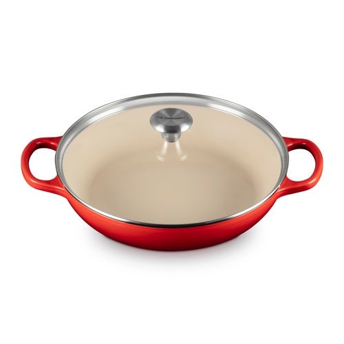 3.5QT SIGNATURE CAST IRON BRAISER W/ GLASS LID CERISE