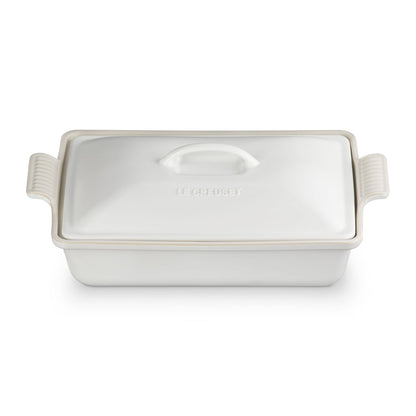 4QT HERITAGE STONEWARE COVERED RECTANGULAR CASSEROLE MATTE WHITE
