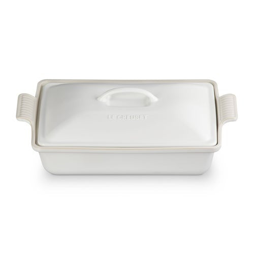 4QT HERITAGE STONEWARE COVERED RECTANGULAR CASSEROLE MATTE WHITE