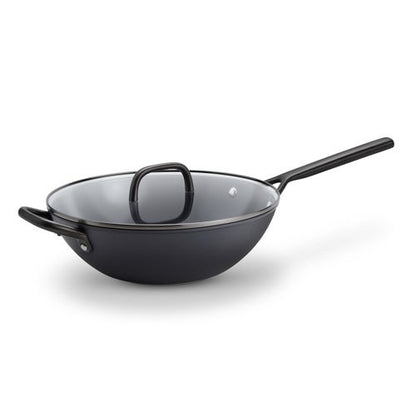 MILANO 12" ALUMINUM CERAMIC WOK W/ LID BLACK