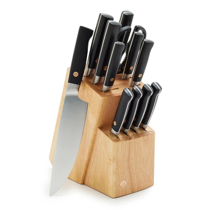 ELITE CUTLERY 13PC KNIFE BLOCK SET W/ BLACK HANDLES