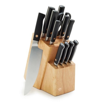 ELITE CUTLERY 13PC KNIFE BLOCK SET W/ BLACK HANDLES
