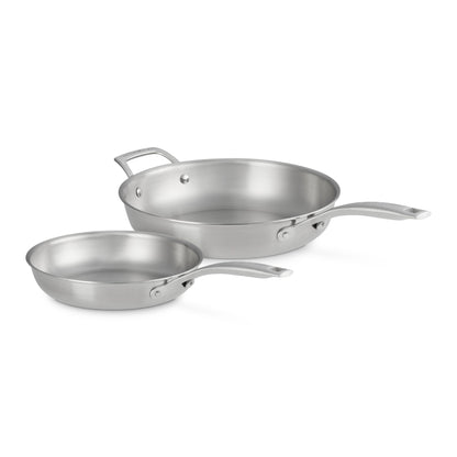 2PC ESSENTIAL STAINLESS STEEL FRY PAN SET - 9.5" & 11"