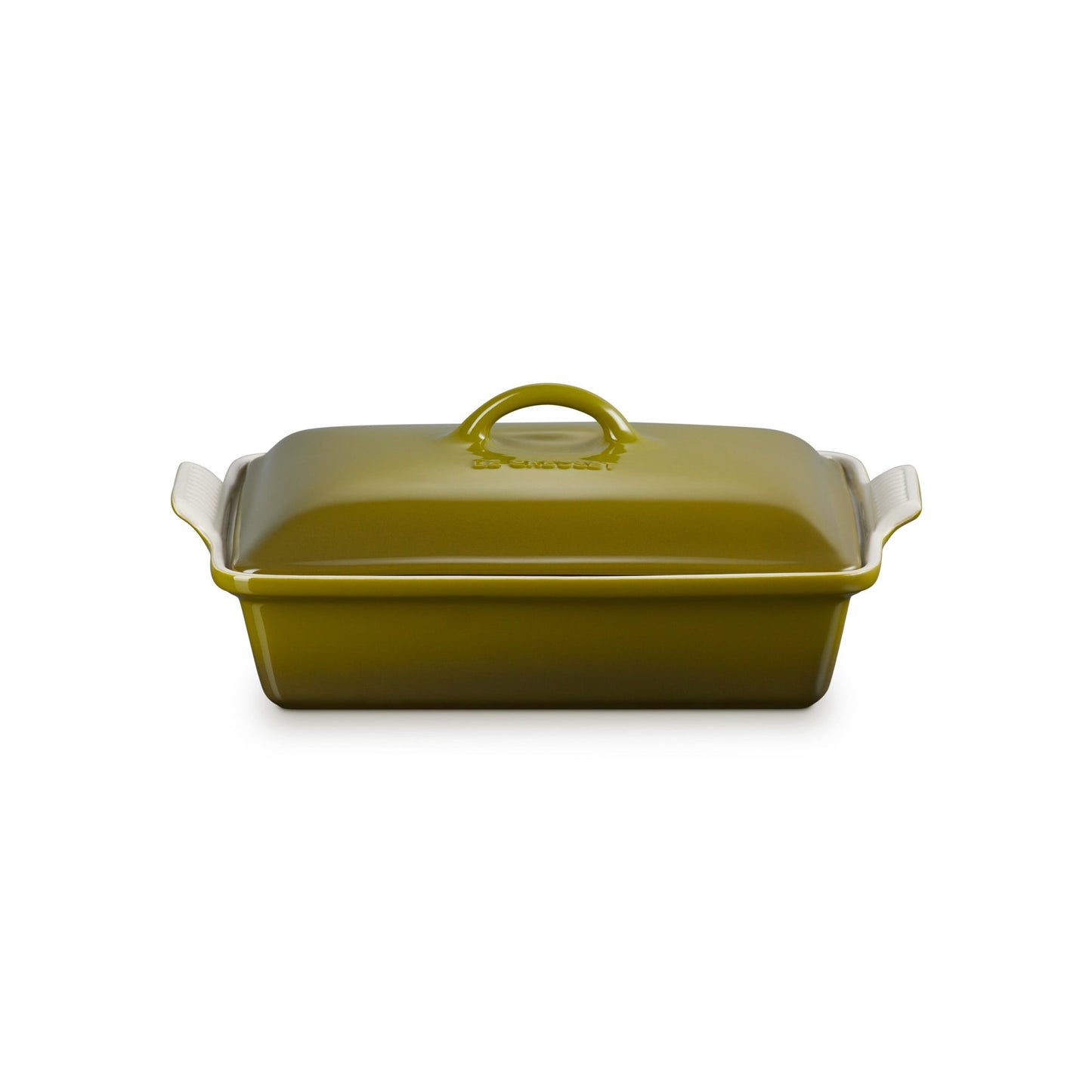 4QT HERITAGE STONEWARE COVERED RECTANGULAR CASSEROLE, OLIVE