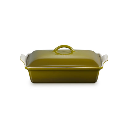 4QT HERITAGE STONEWARE COVERED RECTANGULAR CASSEROLE, OLIVE