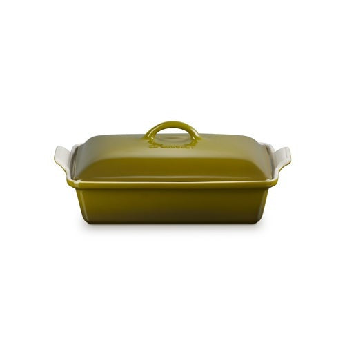 4QT HERITAGE STONEWARE COVERED RECTANGULAR CASSEROLE, OLIVE