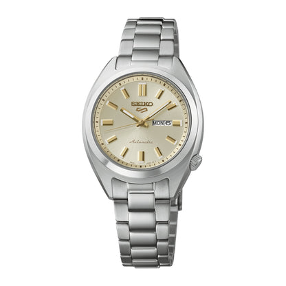 UNISEX SEIKO 5 SPORTS AUTOMATIC SILVER-TONE STAINLESS STEEL WATCH IVORY DIAL