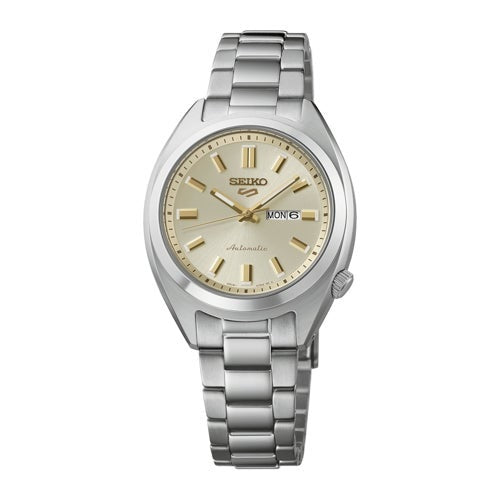 UNISEX SEIKO 5 SPORTS AUTOMATIC SILVER-TONE STAINLESS STEEL WATCH IVORY DIAL