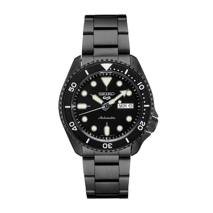 MENS SEIKO 5 SPORTS AUTOMATIC BLACK STAINLESS STEEL WATCH BLACK DIAL