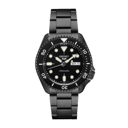 MENS SEIKO 5 SPORTS AUTOMATIC BLACK STAINLESS STEEL WATCH BLACK DIAL