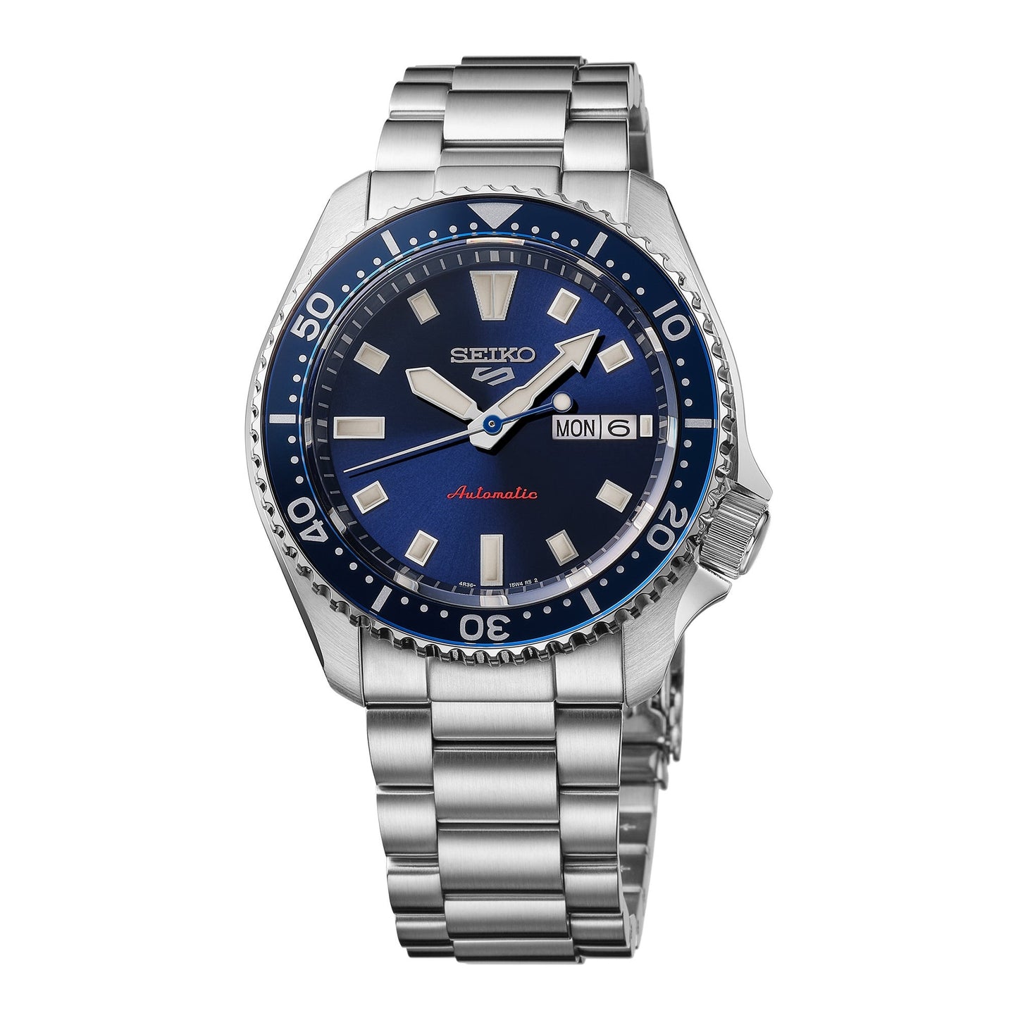 MENS SEIKO 5 SPORT SKX AUTOMATIC SILVER-TONE STAINLESS STEEL WATCH BLUE DIAL